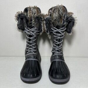 Bamboo womens boots Size 8 Faux Fur Waterproof Lower Side Zip Gray Black